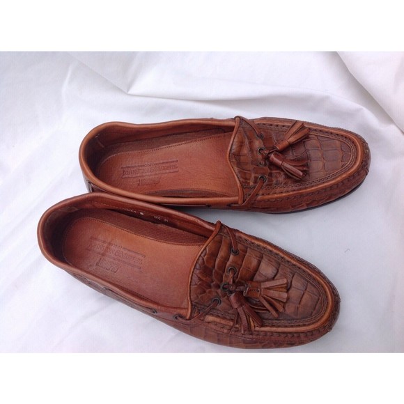 Johnston & Murphy Sz 8.5 Brown Leather Men\'s Croc Loafers Tassels Italy Slip ons main image 15